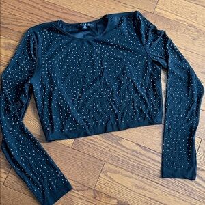 Haute Monde Black Long-Sleeve Studded Crop Top